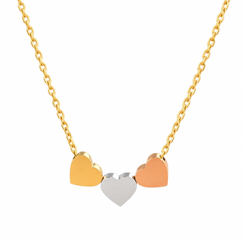 18K Gold Plated Triple Heart Chain with Silver-Tone Accent
