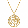 18K Gold Plated Tree of Life Clear-Accent Pendant Chain
