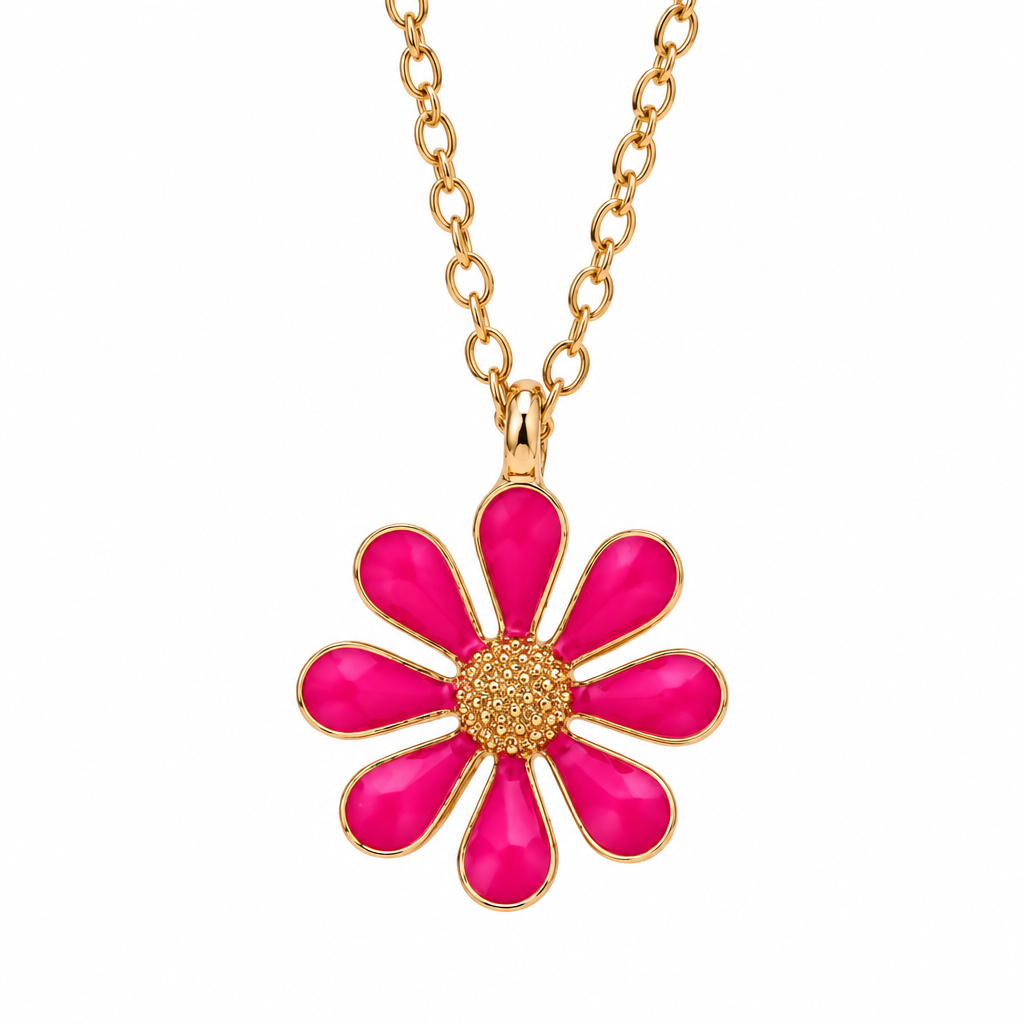18K Gold Plated Pink Daisy Pendant Chain