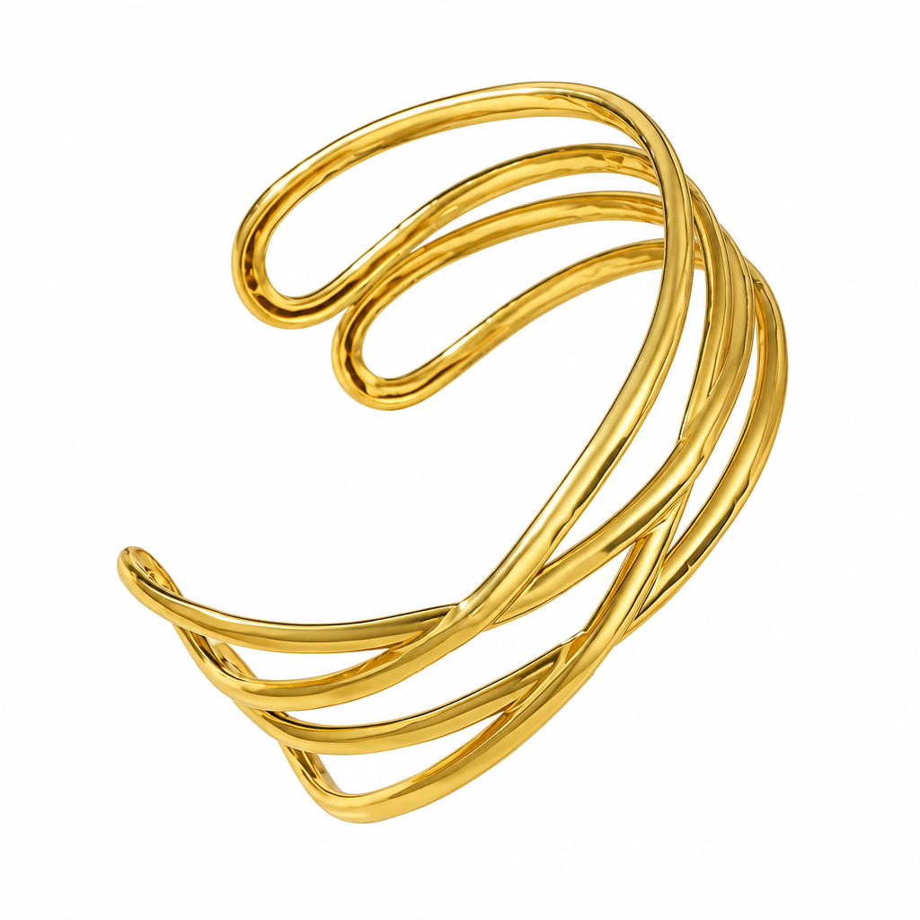 18K Gold Plated Sculptural Multi-Band Cuff Bracelet