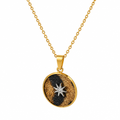 18K Gold Plated Brown and Black Oval Sunburst Pendant Chain