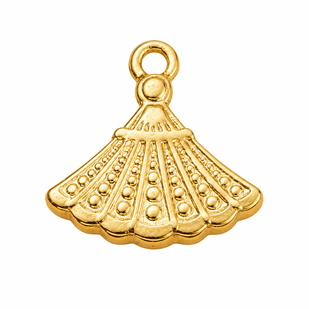 18K Gold Plated Embossed Fan Charm Pendant