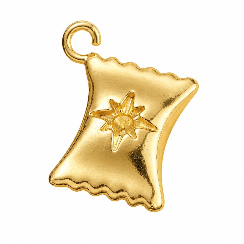 18K Gold Plated Sunburst Curved Square Charm Pendant