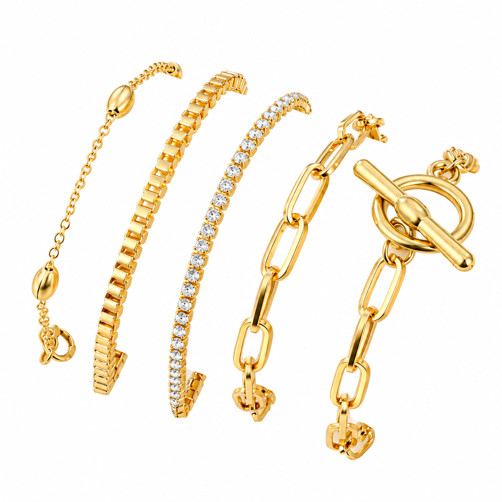 Enhanced gold plated jewellery on white background