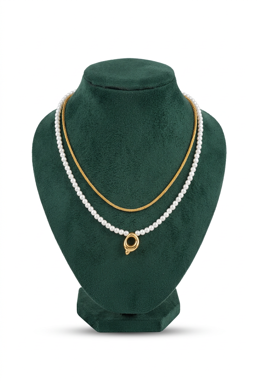 Necklace display with white background