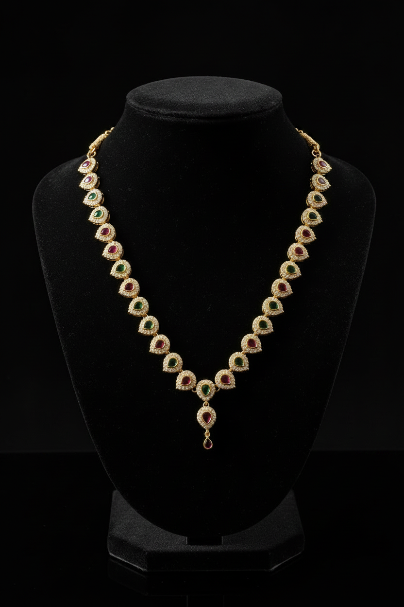 Necklace with Gold Chain Back on Mannequin