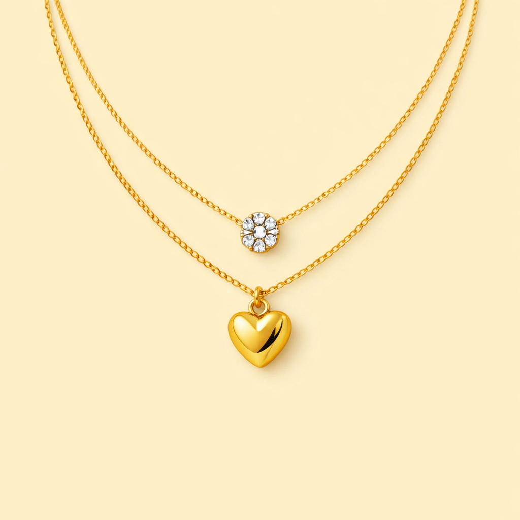 18K Gold Plated Layer Heart Chain