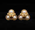 Micro Gold Plated Triple Pearl Cluster Rope Stud Earrings