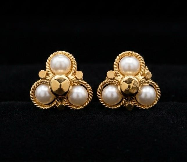 Micro Gold Plated Triple Pearl Cluster Rope Stud Earrings