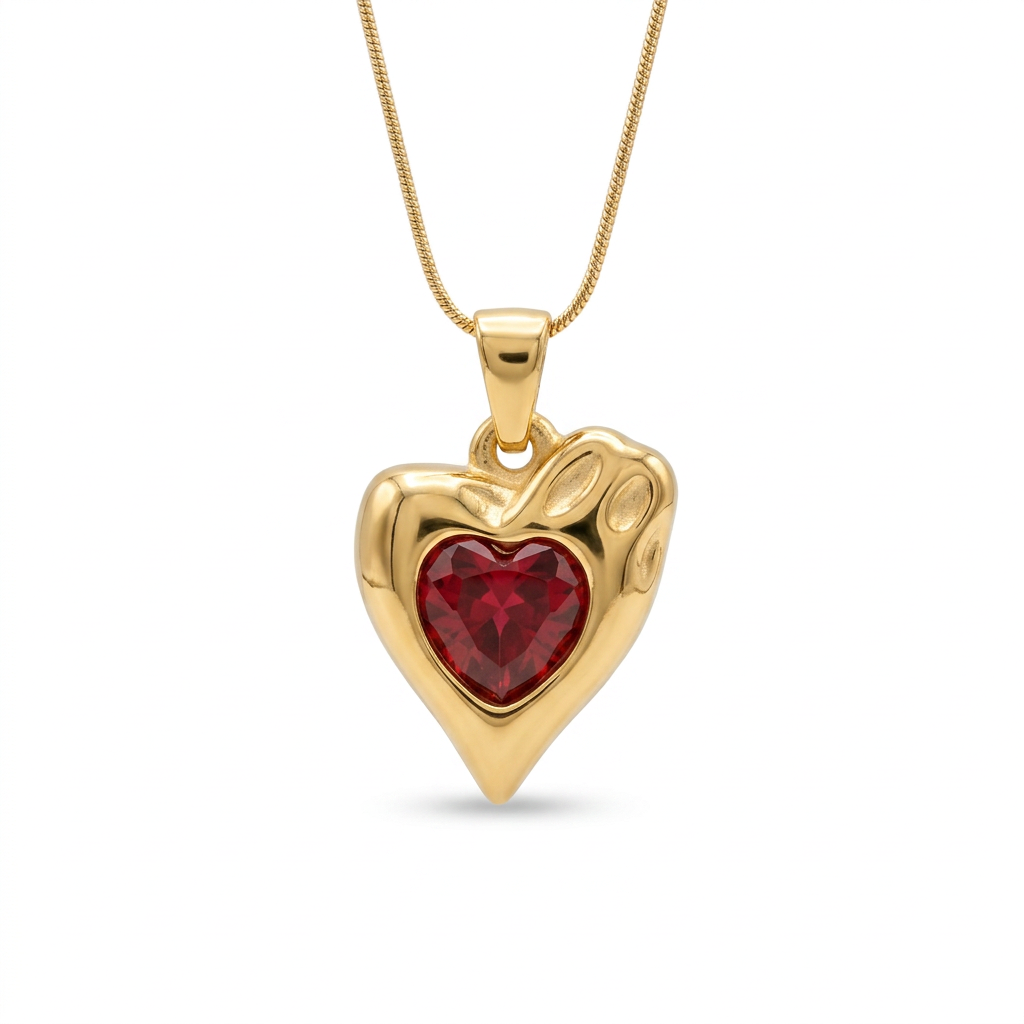 18K Gold Plated Colour Heart-Inset Pendant Chain