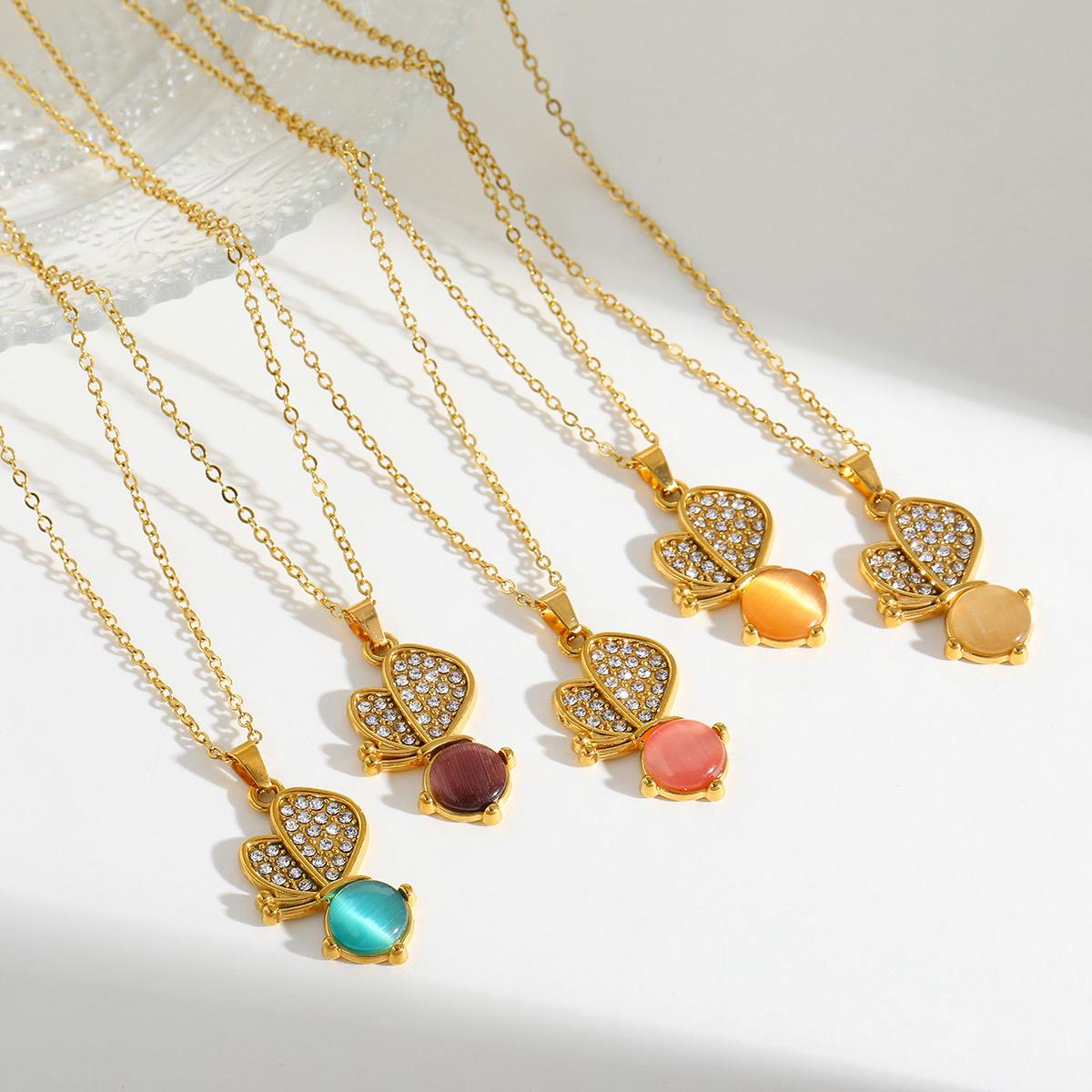 18K gold plated cat's eye butterfly pendant chain