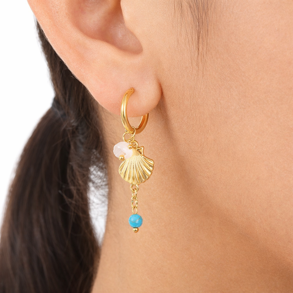 18K Gold Plated Hawaiian Romantic Geometric Shell Hoops Earrings