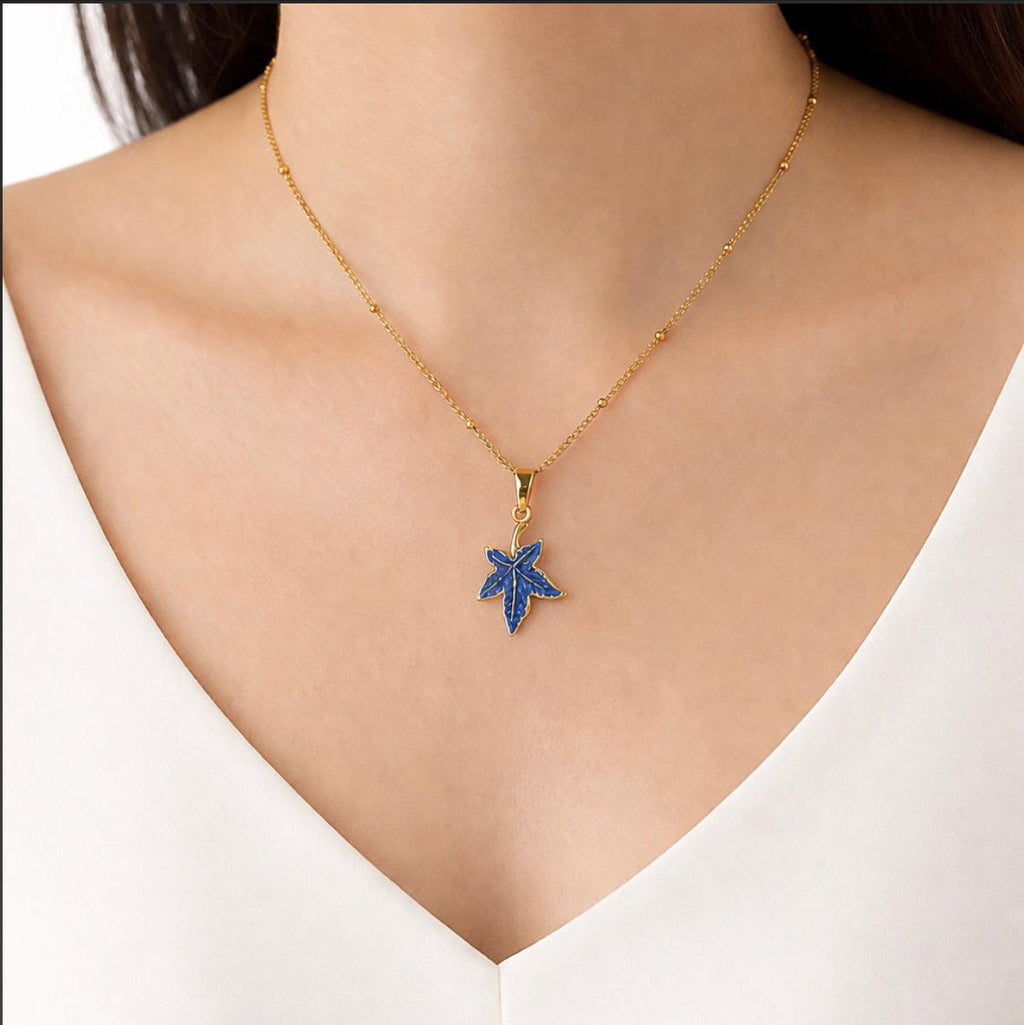 18K gold plated Blue maple leaf pendant chain