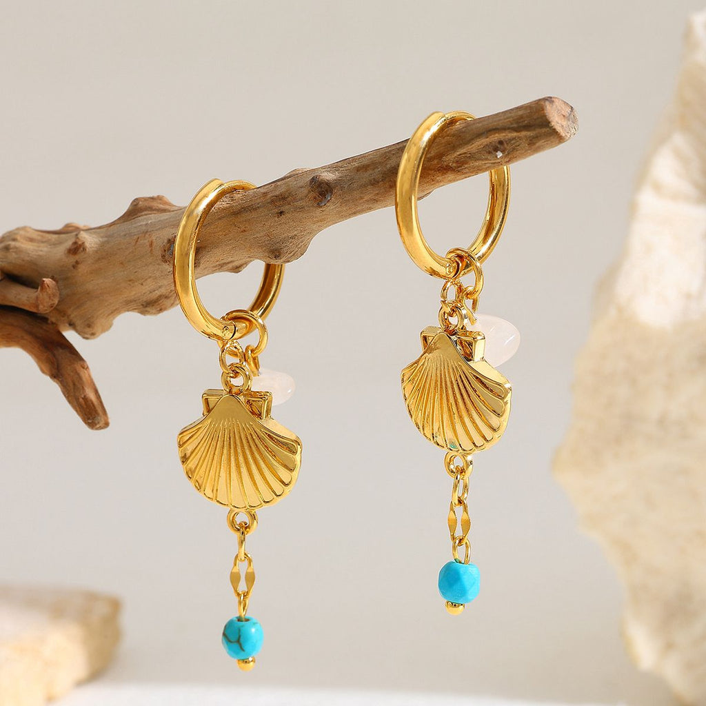 18K Gold Plated Hawaiian Romantic Geometric Shell Hoops Earrings
