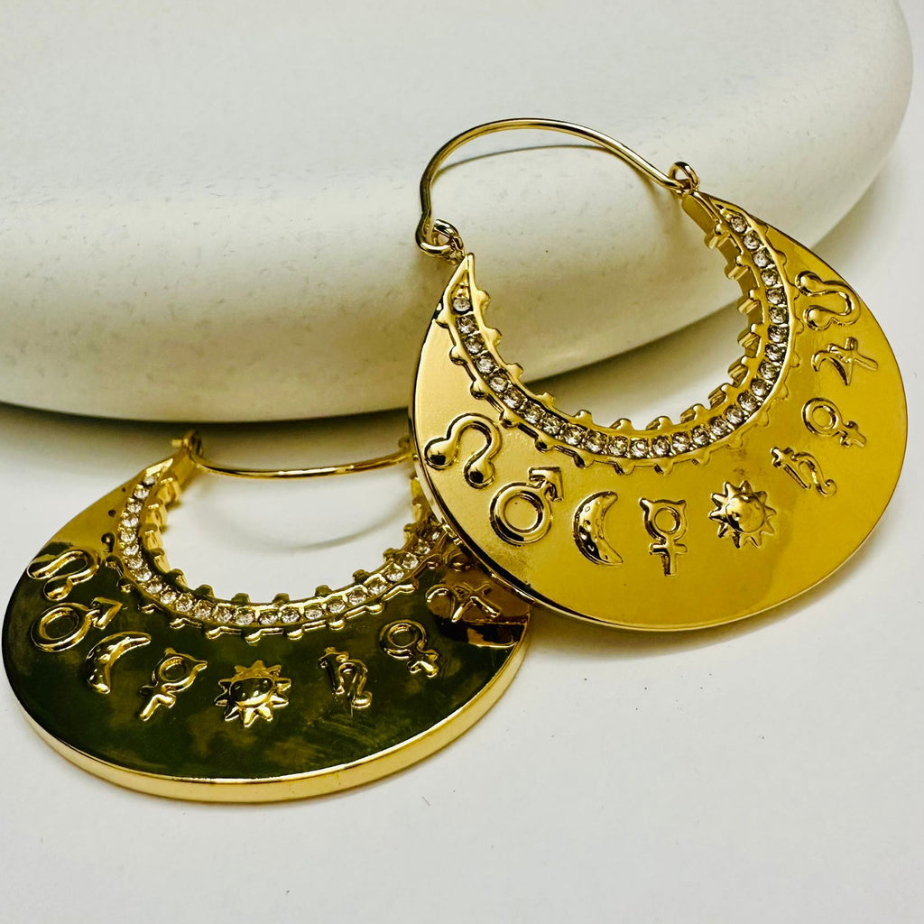 18K Gold Plated Golden Cosmic Navagraha Hoop Earrings