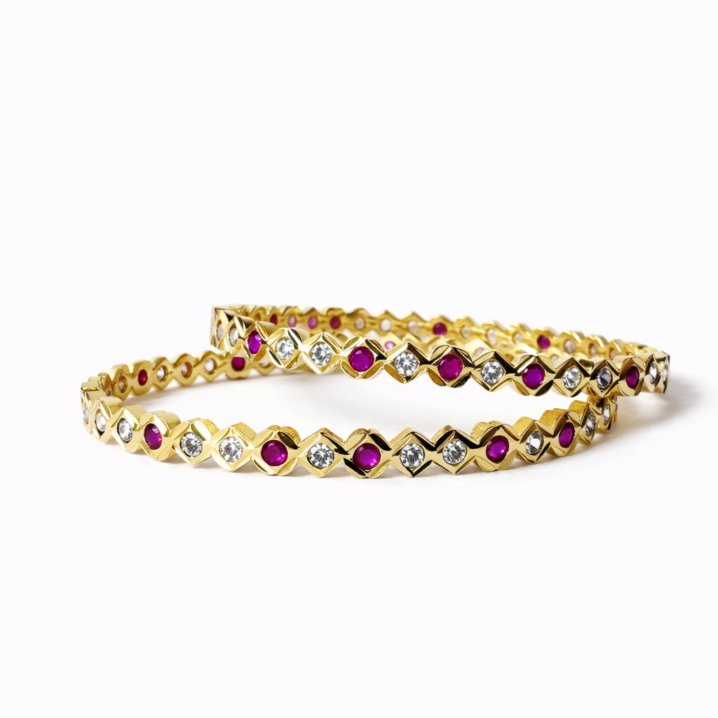 Ruby White stone attigai bangle