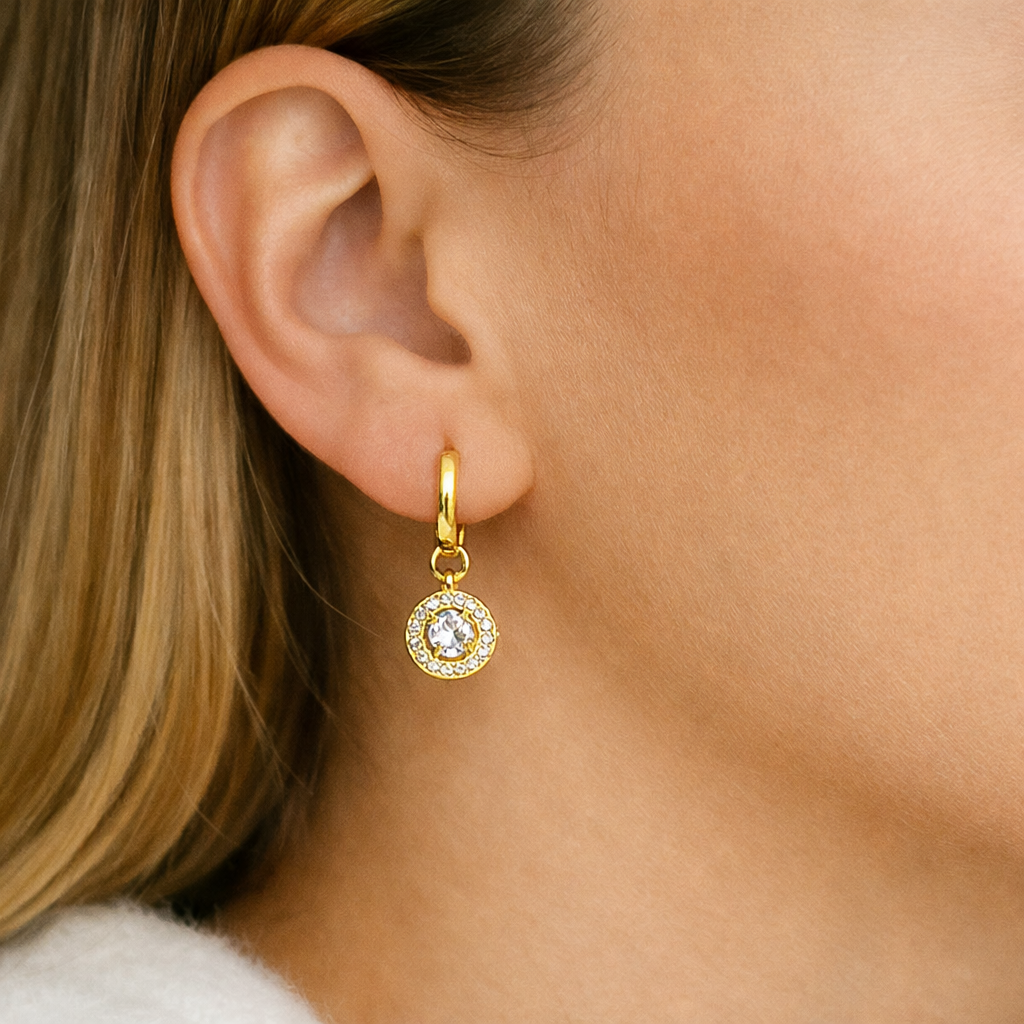 18k Gold Plated Crystal Drop Hoop Earrings