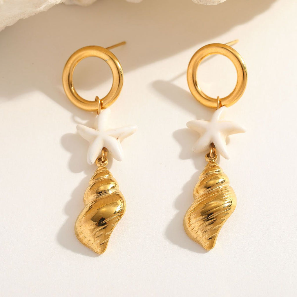 18K Gold Plated Golden Beach Themed Push Back Earrings