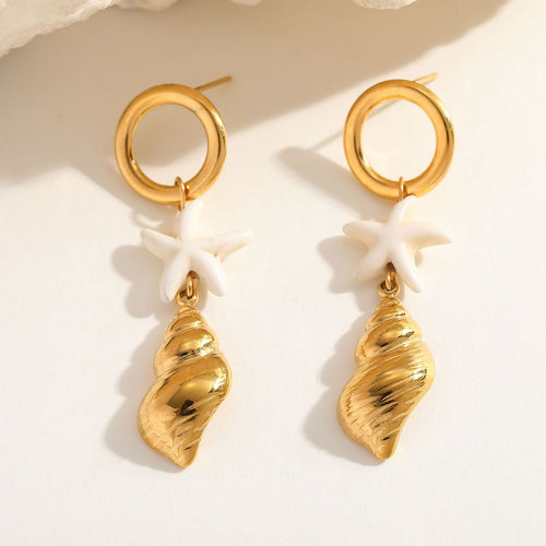 18K Gold Plated Golden Beach Themed Push Back Earrings