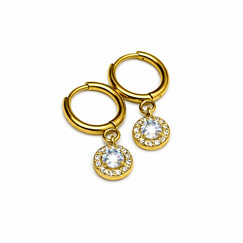 18k Gold Plated Crystal Drop Hoop Earrings
