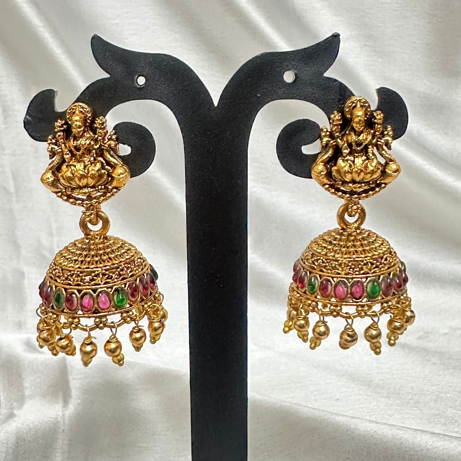 Matte Finishing Lakshmi Temple Jhumkas