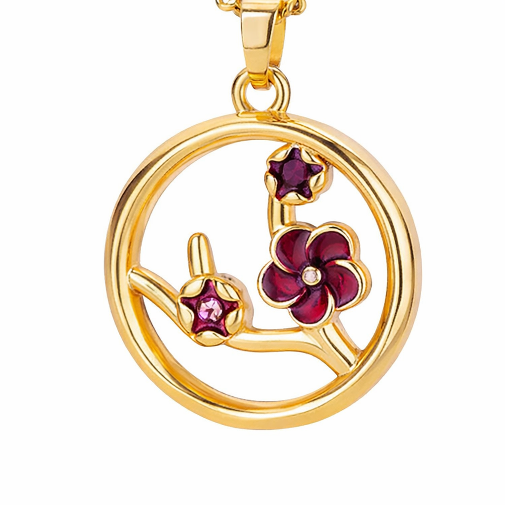 18K gold plated red blossom pendant chain