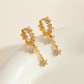 18K Gold Plated Floral Tassel Water Drop Hoop Earrings
