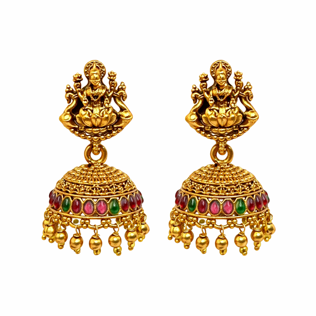 Matte Finishing Lakshmi Temple Jhumkas