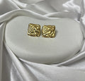 18K Gold Plated Textured Spiral Square Studs