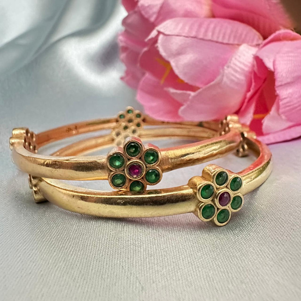 Impon Ruby Emerald Stone Floral Bangle