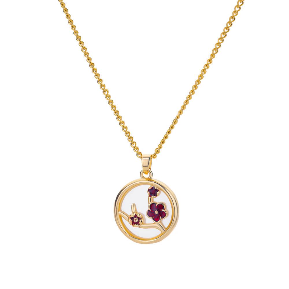 18K gold plated red blossom pendant chain