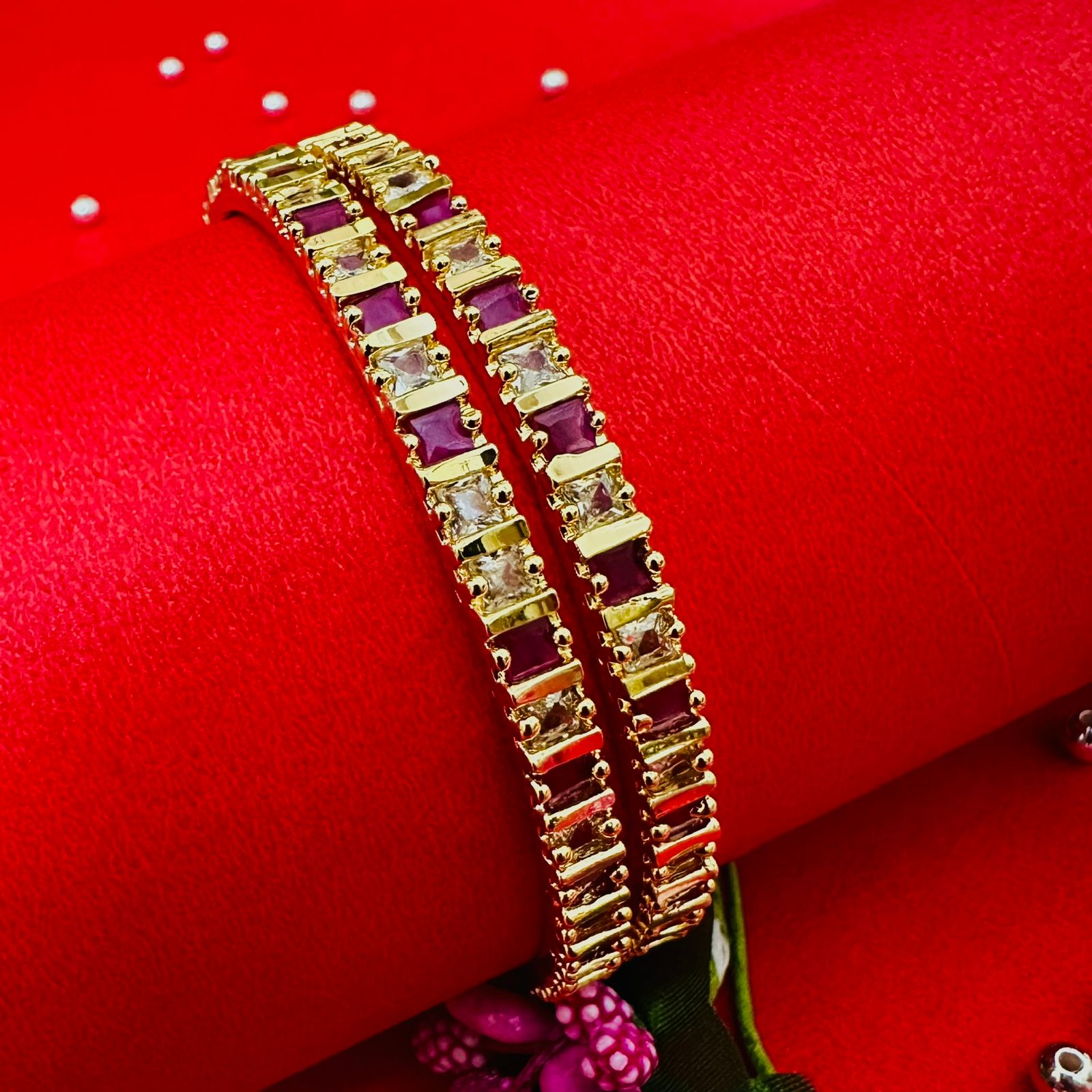 Ruby white cube stone bangle