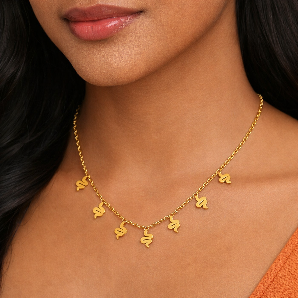 18K Gold Plated Chain with Snake shaped- charm