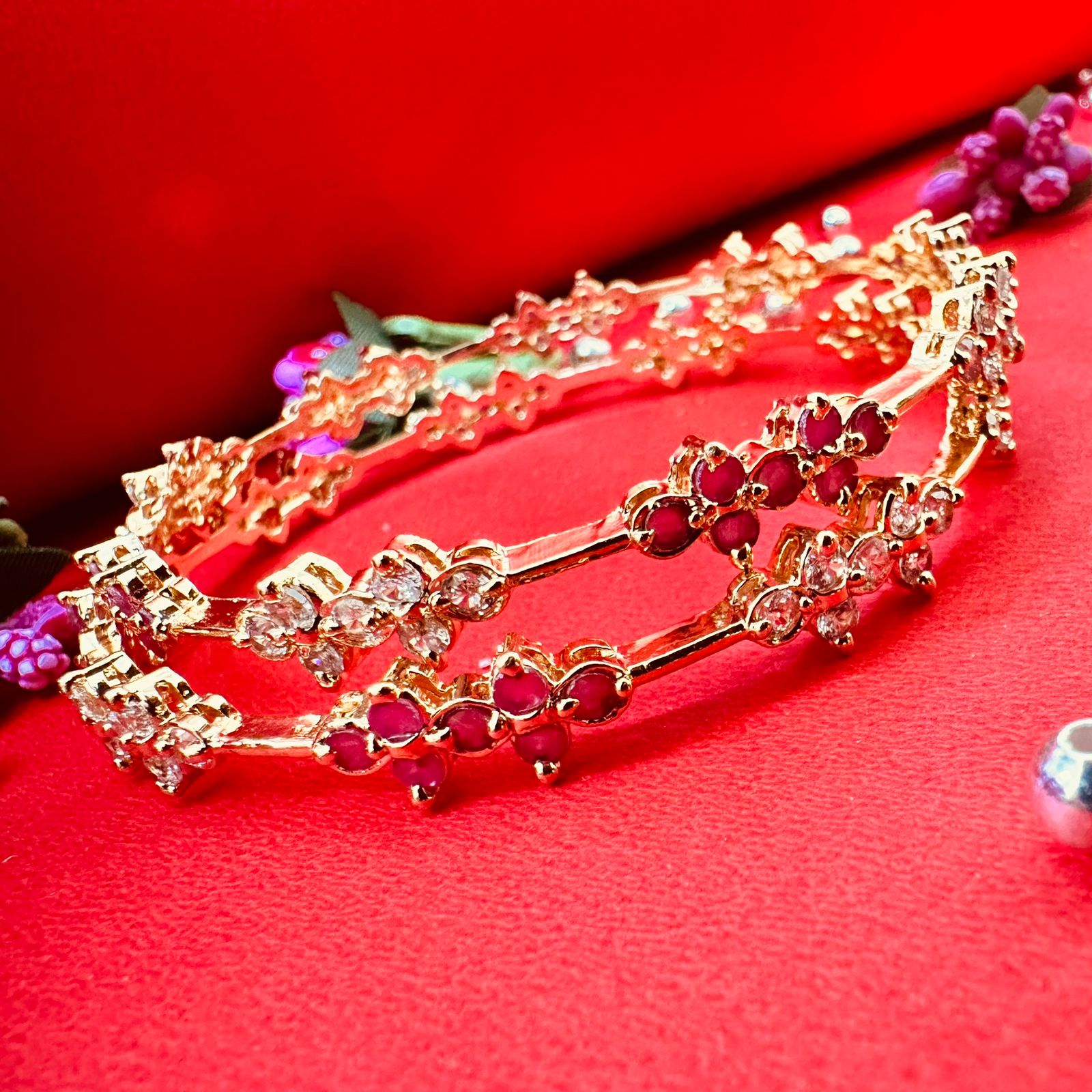 Ruby White Stone Floral Bangle
