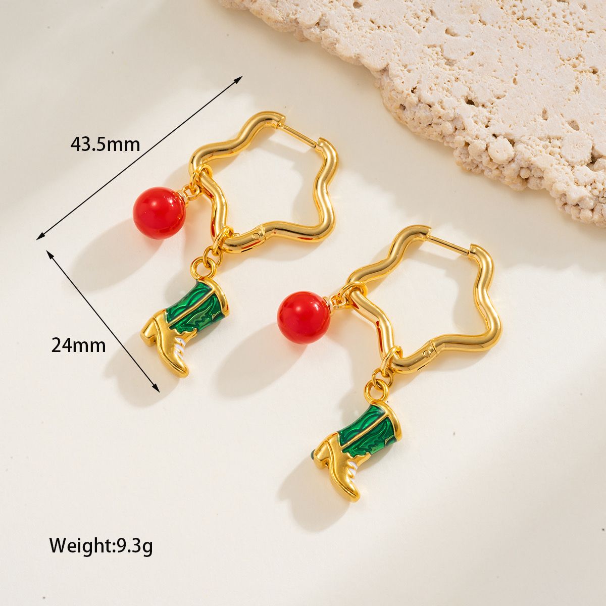 18K Gold Plated Polished Boots Charm Star Hoops Earrings
