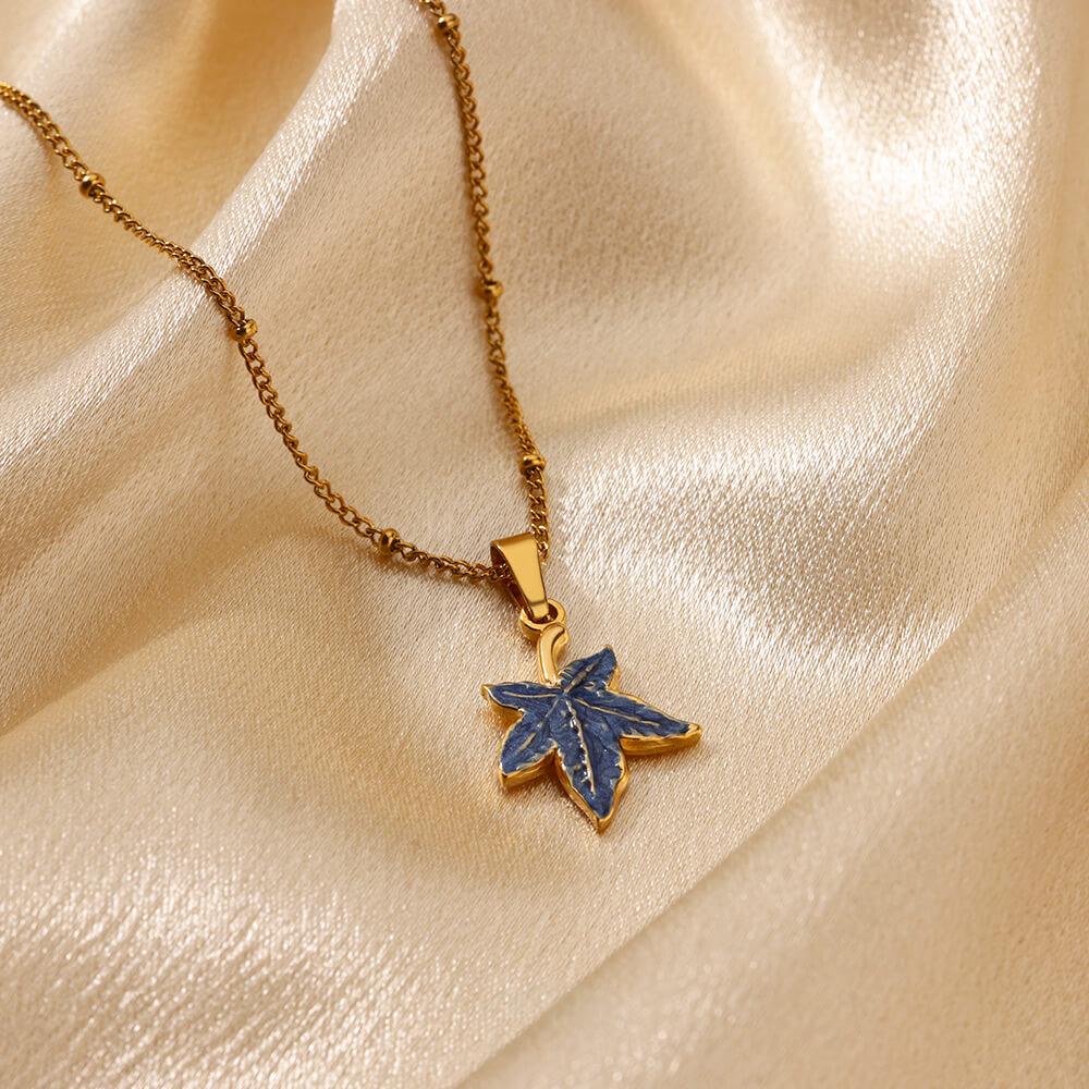 18K gold plated Blue maple leaf pendant chain