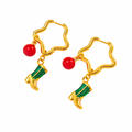 18K Gold Plated Polished Boots Charm Star Hoops Earrings