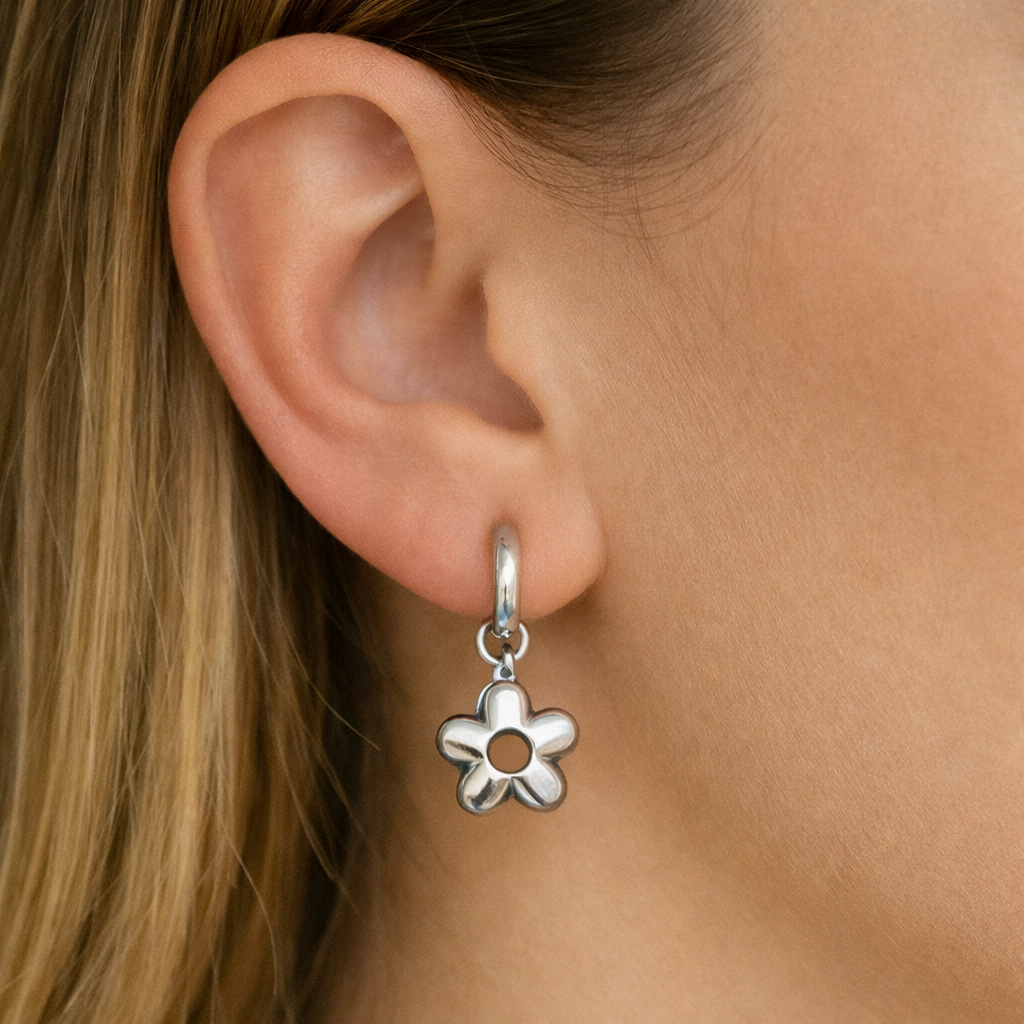 Silver Plated Floral Drop Hoops