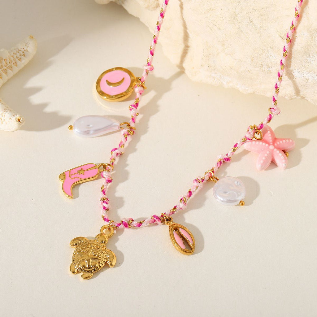 18K gold plated sea themed charms with braided chain