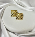 18K Gold Plated Textured Square Grid Studs
