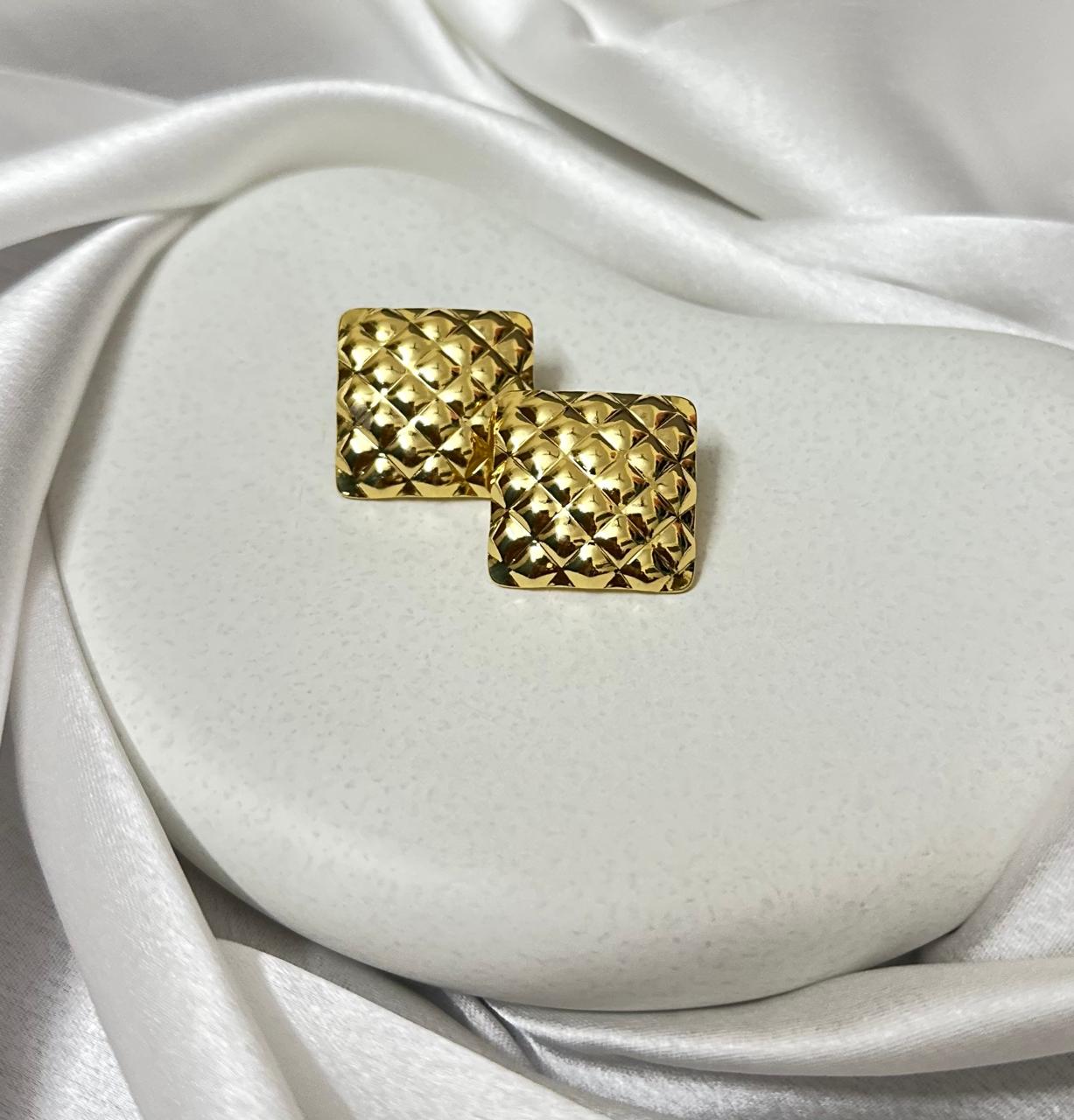 18K Gold Plated Textured Square Grid Studs