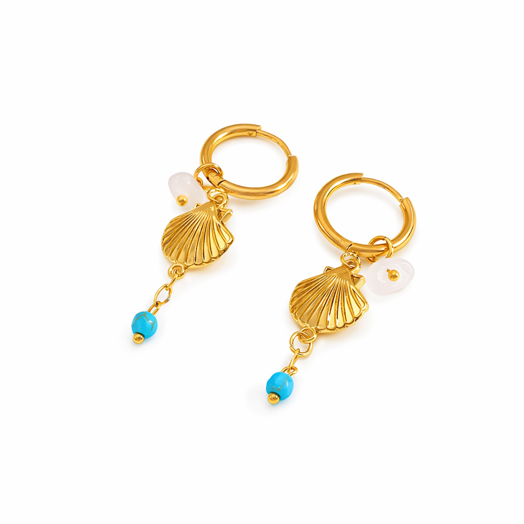 18K Gold Plated Hawaiian Romantic Geometric Shell Hoops Earrings