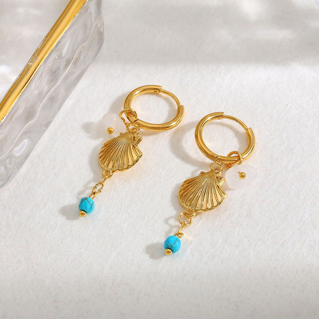 18K Gold Plated Hawaiian Romantic Geometric Shell Hoops Earrings