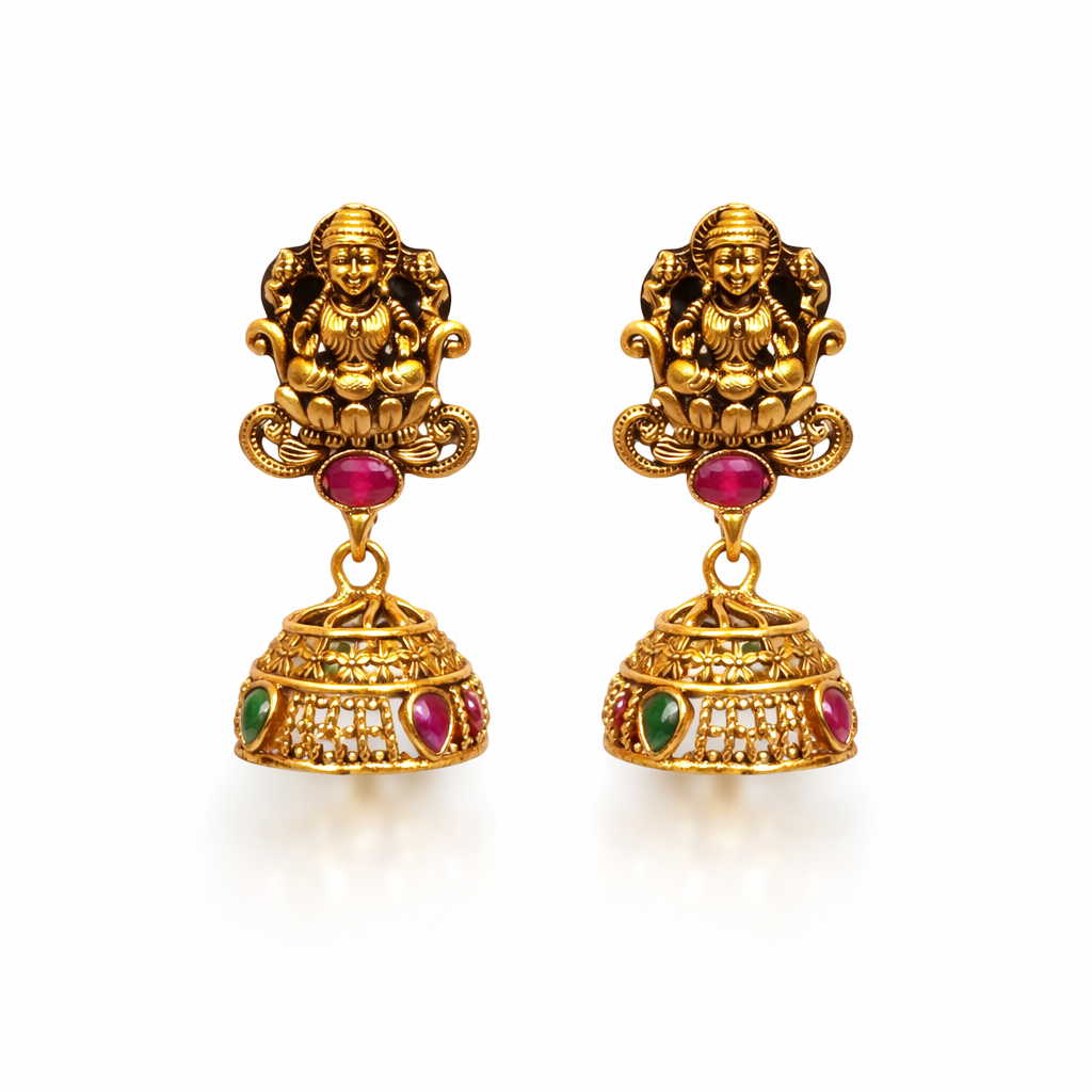 Matte Finishing Lakshmi Temple Jhumkas