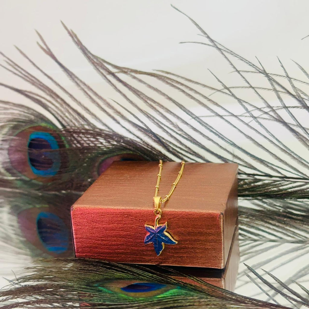 18K gold plated Blue maple leaf pendant chain