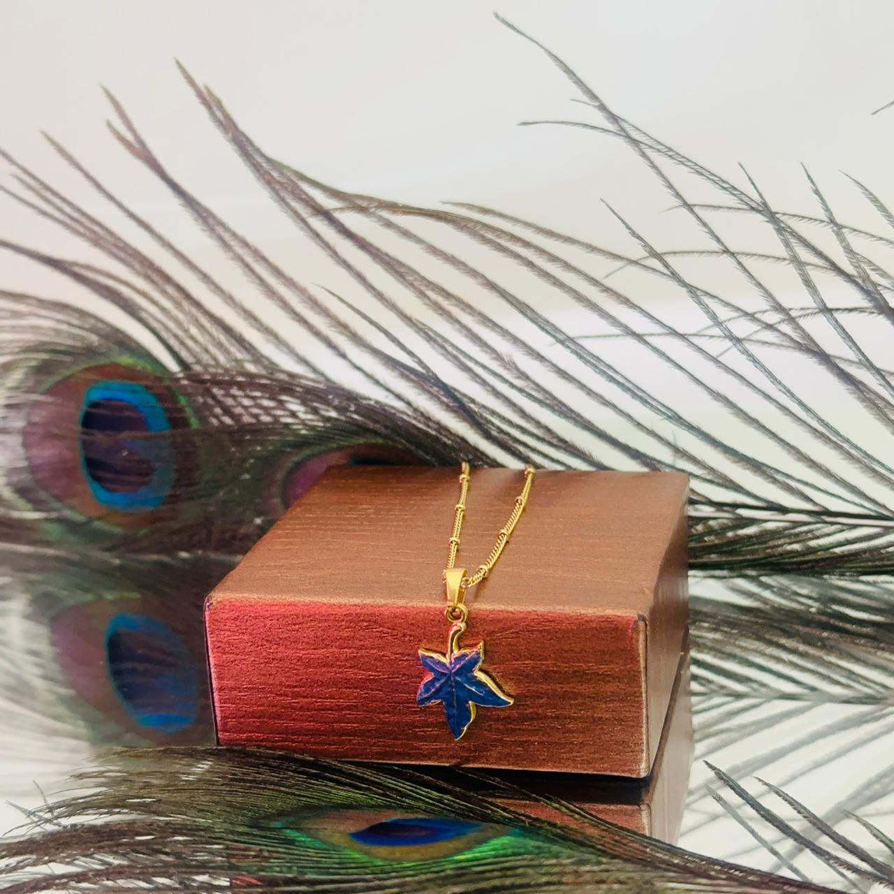 18K gold plated Blue maple leaf pendant chain