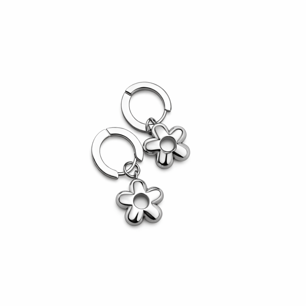 Silver Plated Floral Drop Hoops