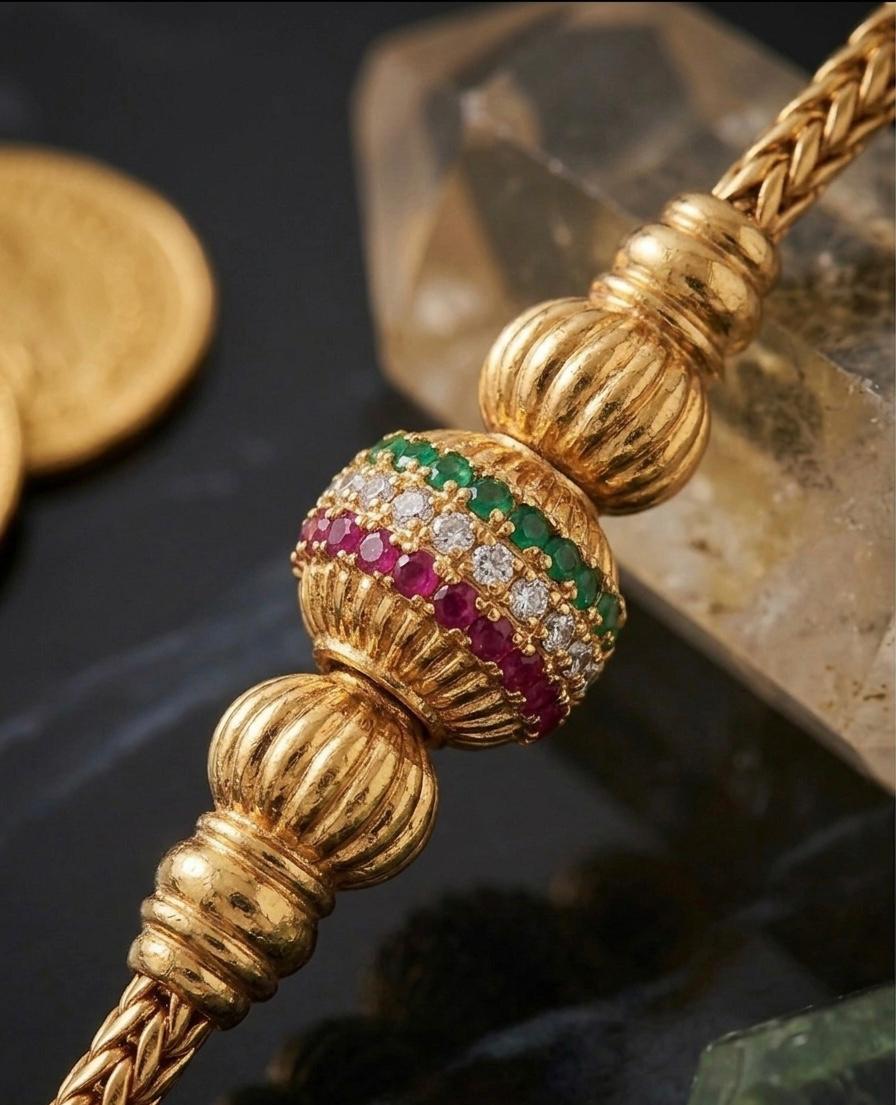 24 Inch Moppu Chain - Micro Gold Plated with Ruby & Emerald Ball
