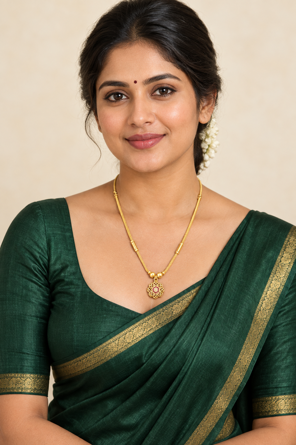 South Indian woman wearing the necklace